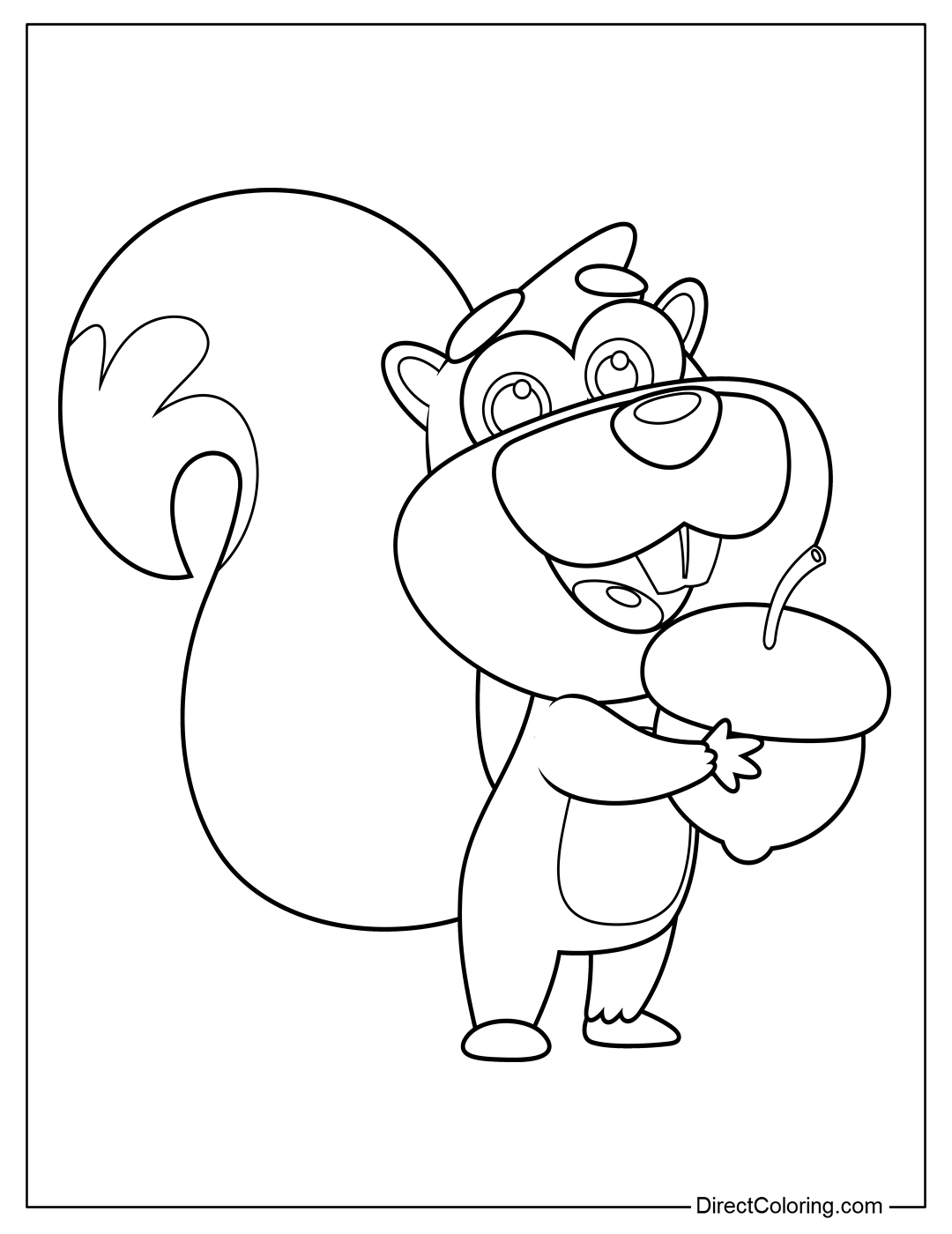 Squirrel Cartoon Holding A Acorn Coloring